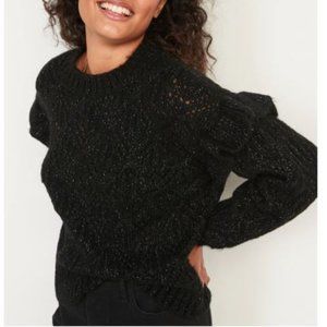 Ruffle-Trim Metallic Pointelle-Knit Sweater